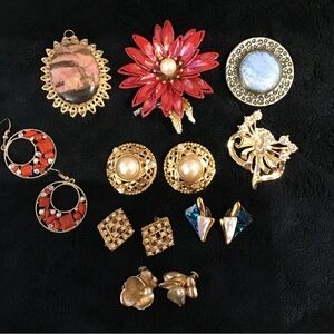 Vintage Jewelry Collection - Gold, Red, Blue Accents